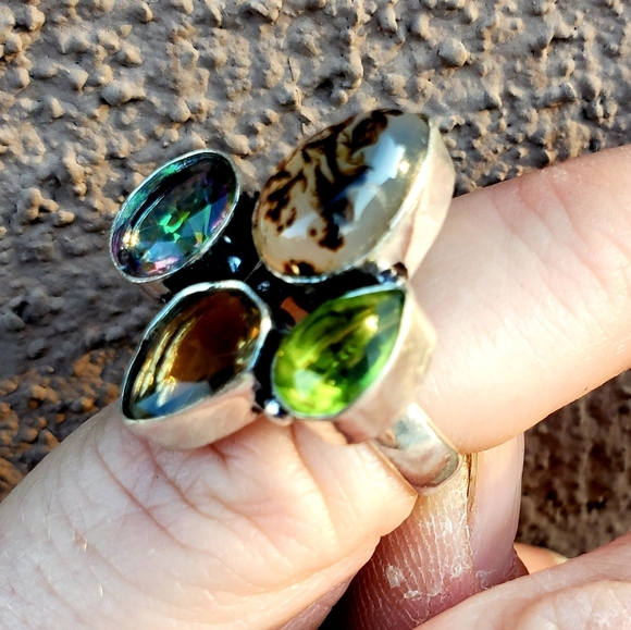 New Dendritic Agate, Mystic Topaz 925 Silver Ring. - Picture 8 of 16